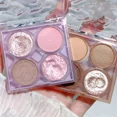 thumbnail image 5 of Heallor-paleta de sombra de ojos azul ballena, purpurina metálica, polvo de rubor pigmentado verde mate, sombra de ojos prensada de 4 colores, maquillaje de fiesta, 5 of 5