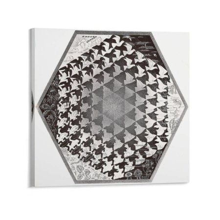 MC Escher Abstract Print Painting Black And White Poster (45) Artworks Canvas Poster Room Aesthetic Wall Art Prints Home Modern Decor Gifts 24x24inch(60x60cm)