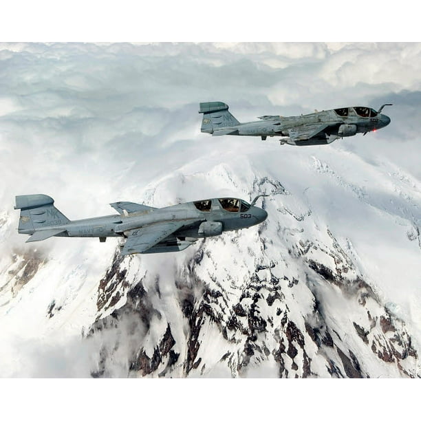Two Us Navy Ea 6b Prowler Aircraft In Flight Over Mount Rainier Poster Print By Stocktrek Images Item Varpststk100017m Walmart Com