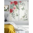 thumbnail image 3 of Spring Roses Sheer Curtains 63 Inch Length 2 Panels Set Window Treatments, Garden Botanical Leaves Butterflies Rod Pocket Semi Curtains for Living Room/Bedroom/Kitchen Décor, 104"W x 63"L, 3 of 7