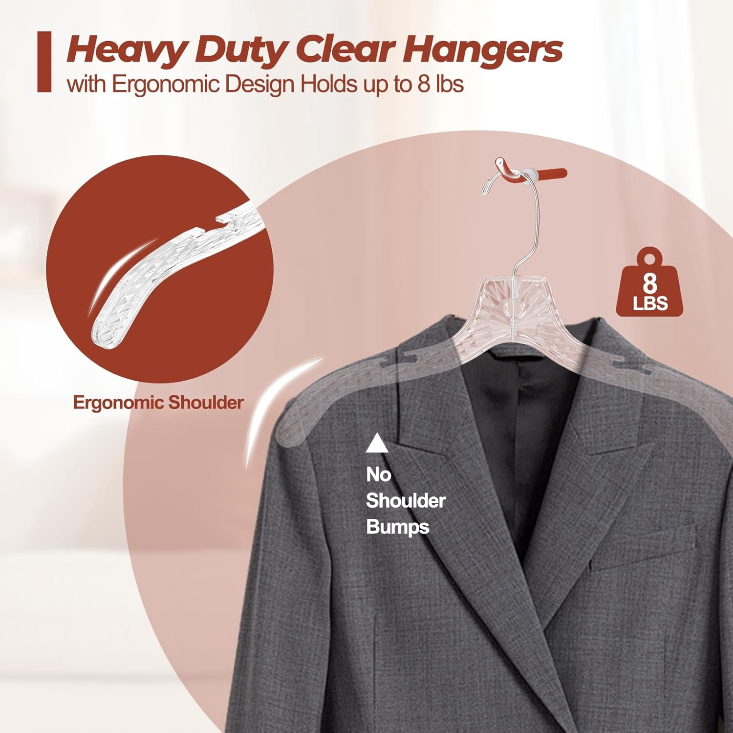 UEAKPIC Clear Crystal Plastic Hangers with 360 Degree Rotatable Hook for Shirt, Coat, Dress 25 Pack