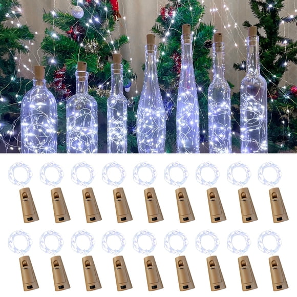 Luces para botellas de vino Etinga, 20 LED, 2 m, alambre plateado y corcho, paquete de 18