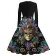 thumbnail image 3 of Fgvctg Mardi Gras Dresses for Women Retro Cocktail 50's Midi Dress Glitter Mask Print Crewneck Dresses Plus Size Vintage Carnival Parade Party Long Sleeve Clothes Fit Outfits Bronze S, 3 of 4