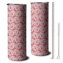 20oz Red Christmas Reindeer Pattern Skinny Tumblers Stainless Steel Tumbler with Lid and Straw,Vacuum Insulated Double Wall Travel Tumbler Cups with Cleaning Brush for Coffee,Tea