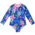 thumbnail image 2 of Hicidod Girls One Piece Swimsuits Long Sleeve Swimwear Upf50+ Kids Floral Printed Zipper Sun Protection Surfing Bathing Suits Sizes 4-12Y, 2 of 9