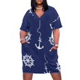 thumbnail image 2 of l Patrón - Vestido holgado con bolsillos, anclas y volantes en azul marino y blanco, vestido para mujer, vestidos de baile, ropa de mujer, 2 of 7