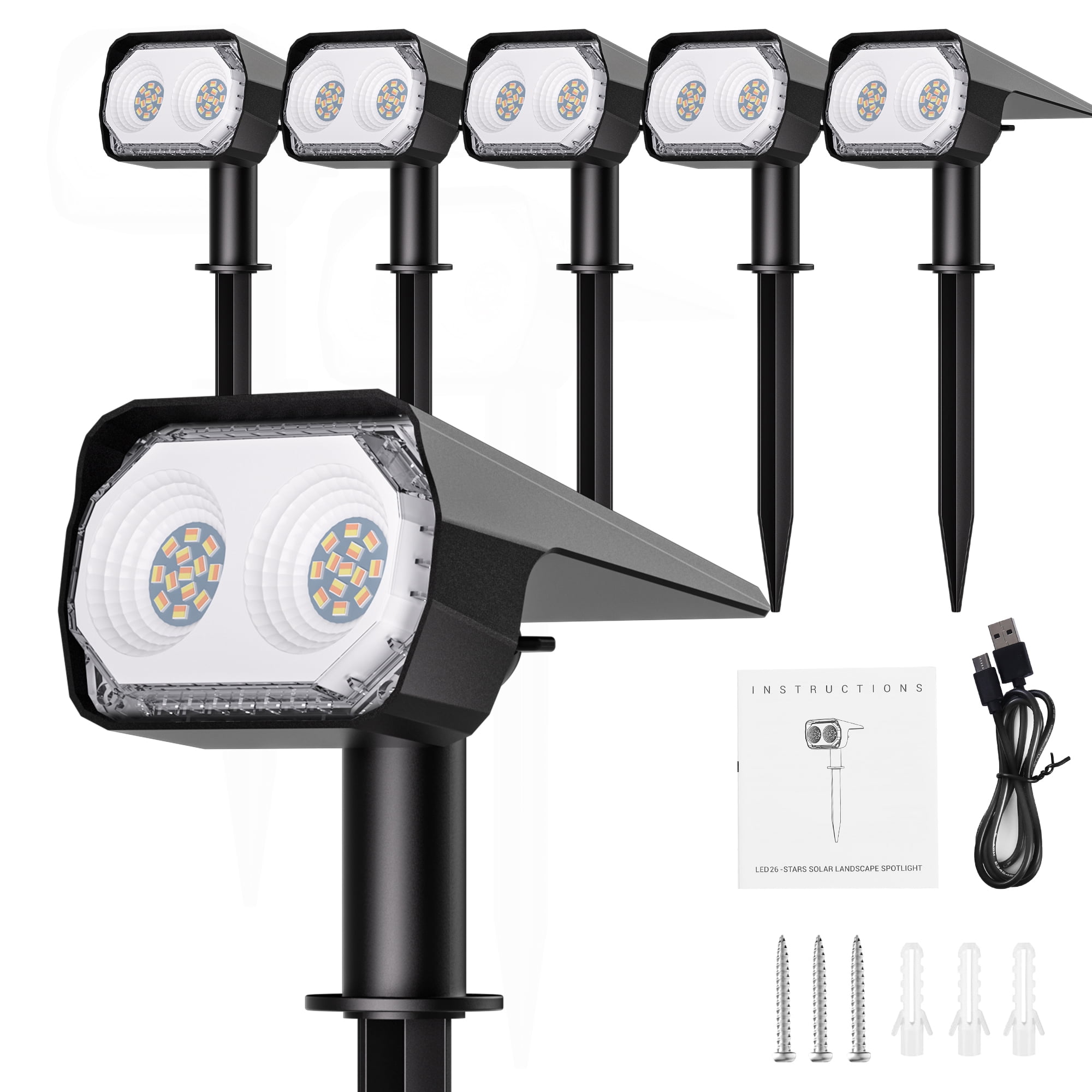 ASHIP Solar Spot Lights Outdoor,Solar Powered Garden Lights IP65 Waterproof,26 LEDs 3 Color Warm White & Cool White Solar Landscape Spotlights for Lawn Yard Walkway, 6 Pack