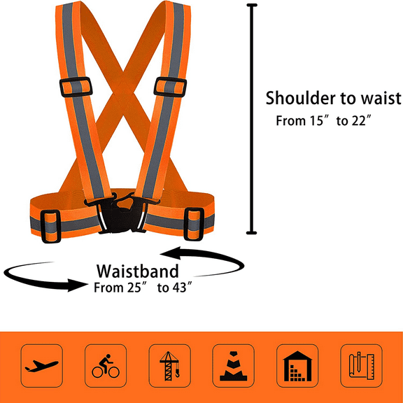HOWEN Safety Vest Adjustable Reflective Belt Stripe Strap Night Running Jogging Biking, 1 x Safety Strap.Orange