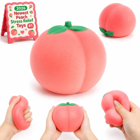 CQHVKQ 2.4" Crunchy Peach Squishy Toys, ASMR Bead Filled Realistic Food Stress Squeeze Balls with Crunchy Tactile Feel, Moldable Slow Rebound Soft Material Sensory Fidget Toys for Anxiety Relief