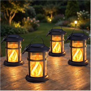 Solar Lanterns Outdoor Waterproof with Flickering Flame 4 Pack