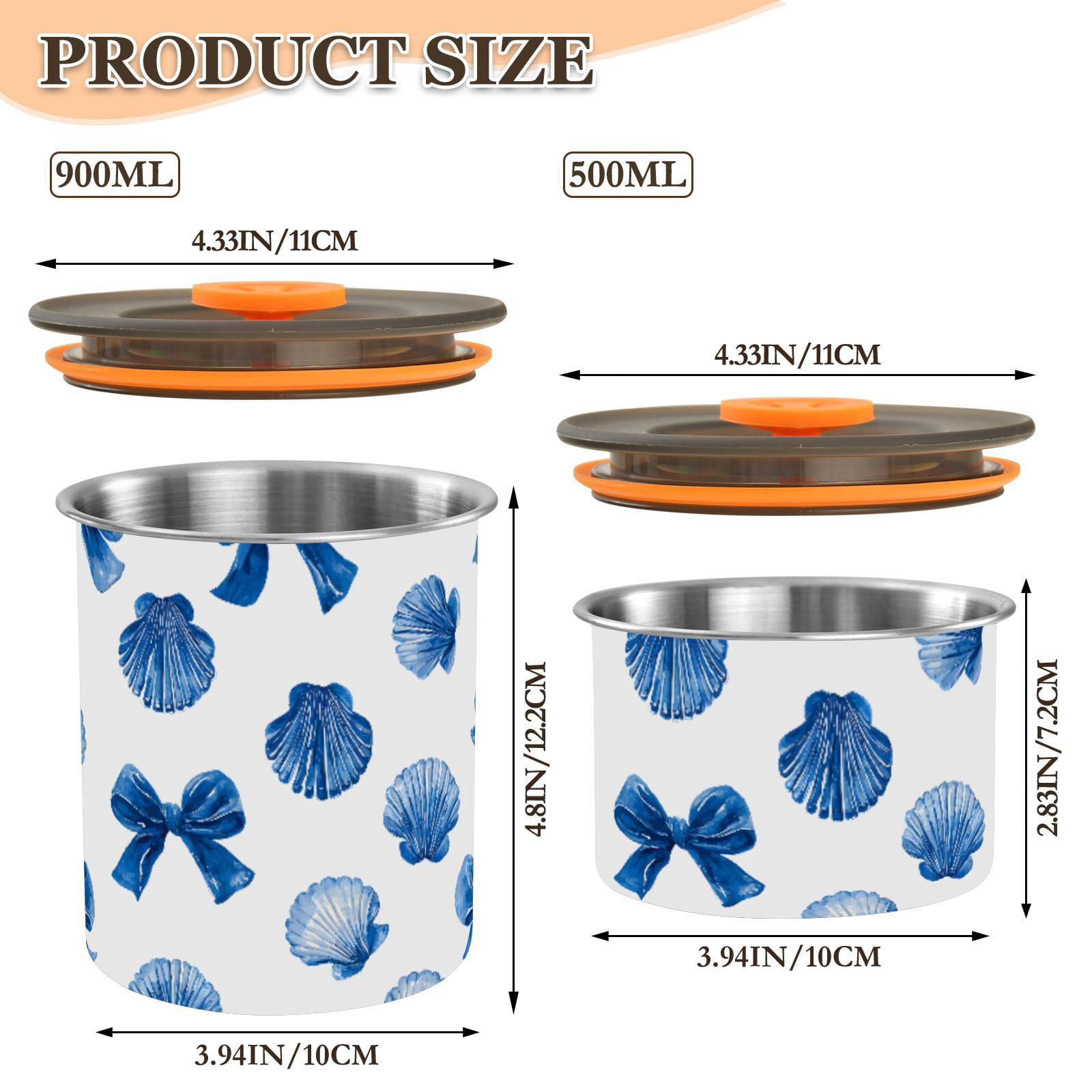 Blue Shell Bow Knot Airtight Coffee Bean Canister 30oz Food Storage Containers with Lids For Gournd, Tea, Sugar, Flour, Rice, Cereal, Candy Cookie Jar