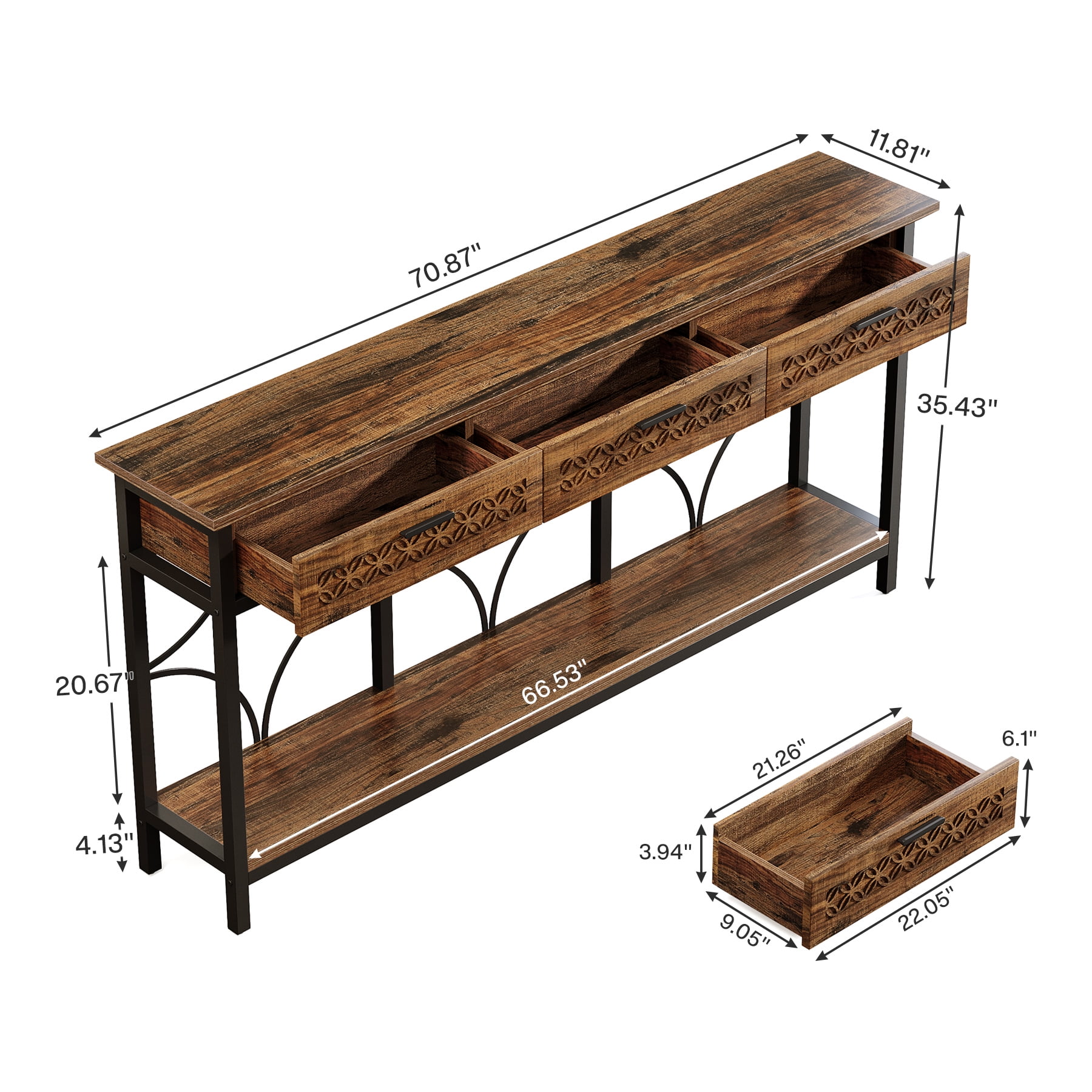Tribesigns 70.9" Extra Long Console Table with Drawers, Farmhouse Entryway Table with Storage, Wood Behind Couch Sofa Table Accent Table for Entryway, Living Room, Hallway