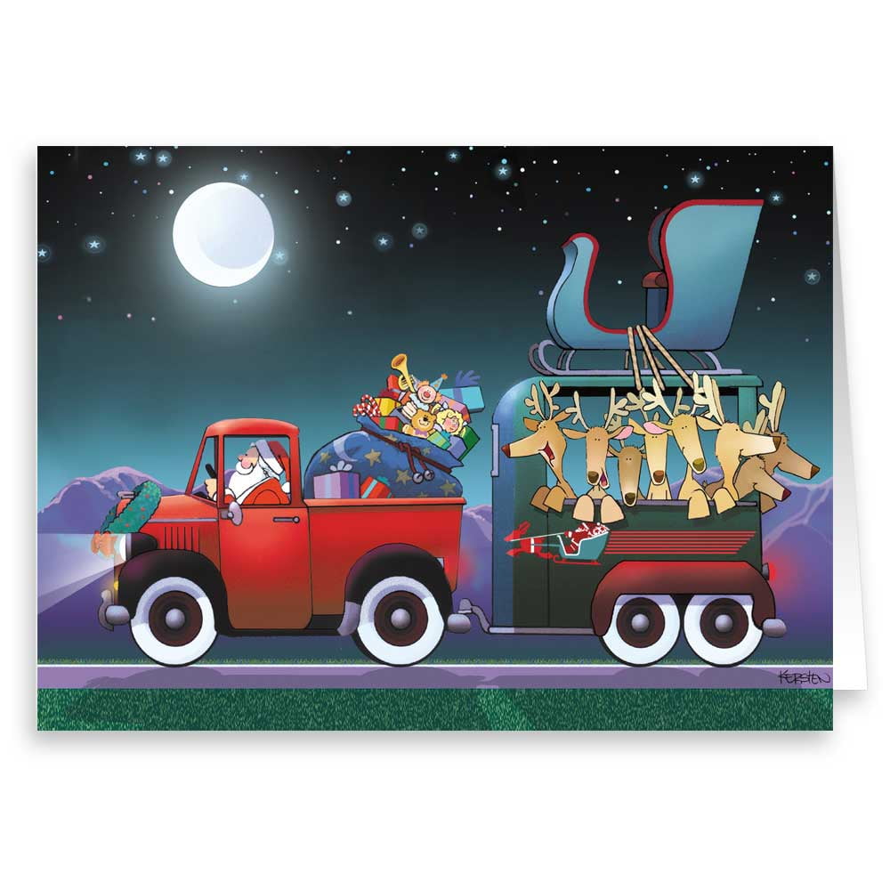 Santa and his Truck and Reindeer Trailer Funny Holiday Christmas