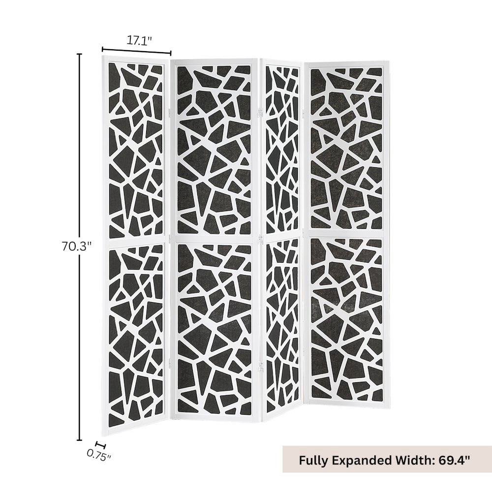 Roundhill Furniture 4-Panel Wood Room Divider, Folding Portable Partition Screen, Black and White