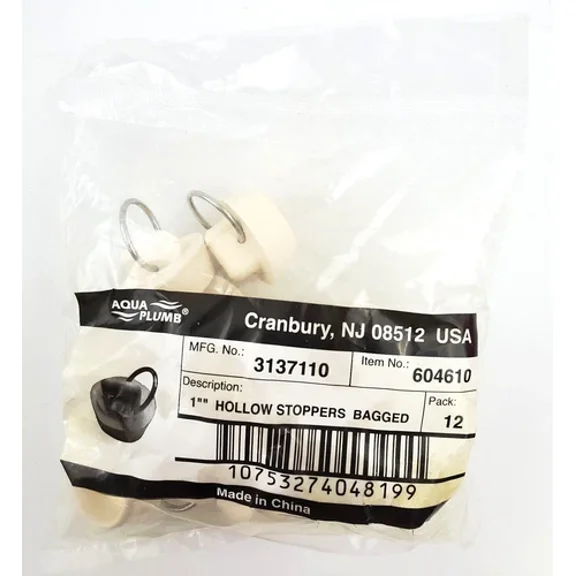 Bag Of 12 Aqua Plumb 3137110 1" Hollow Stoppers For Tub & Sink Drains