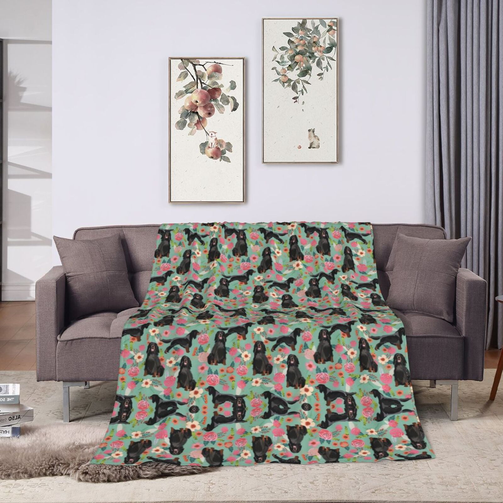 Wijzvio Gordon Setter Dogs Lovers Flower Floral Throw Blanket Soft Fuzzy Fleece Blanket For Couch Bed Living Room Decoration 50"X40"