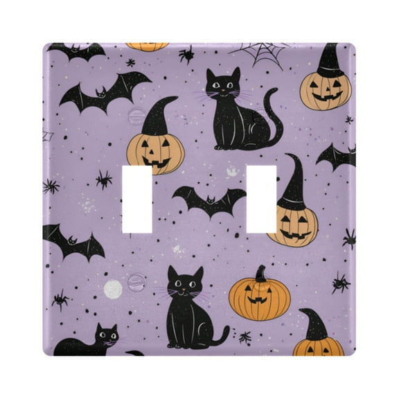 Yayeee Toggle Light Switch Wall Plate 2-Gang 4.56"x4.48" Decorative Outlet Cover, Light Purple Halloween Black Cat