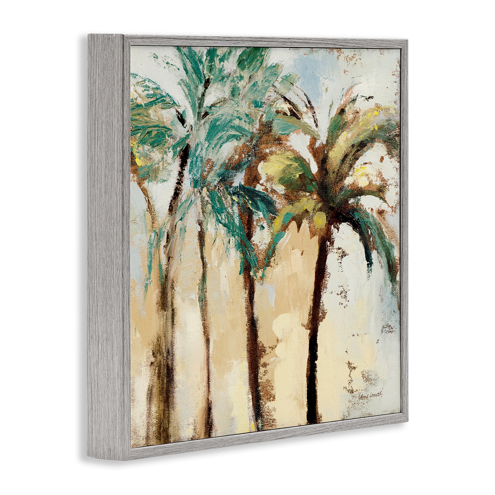 Stupell Industries Rustic Brushed Palm Trees Botanical & Floral Painting Gray Framed Art Print Wall Art, 12 x 12