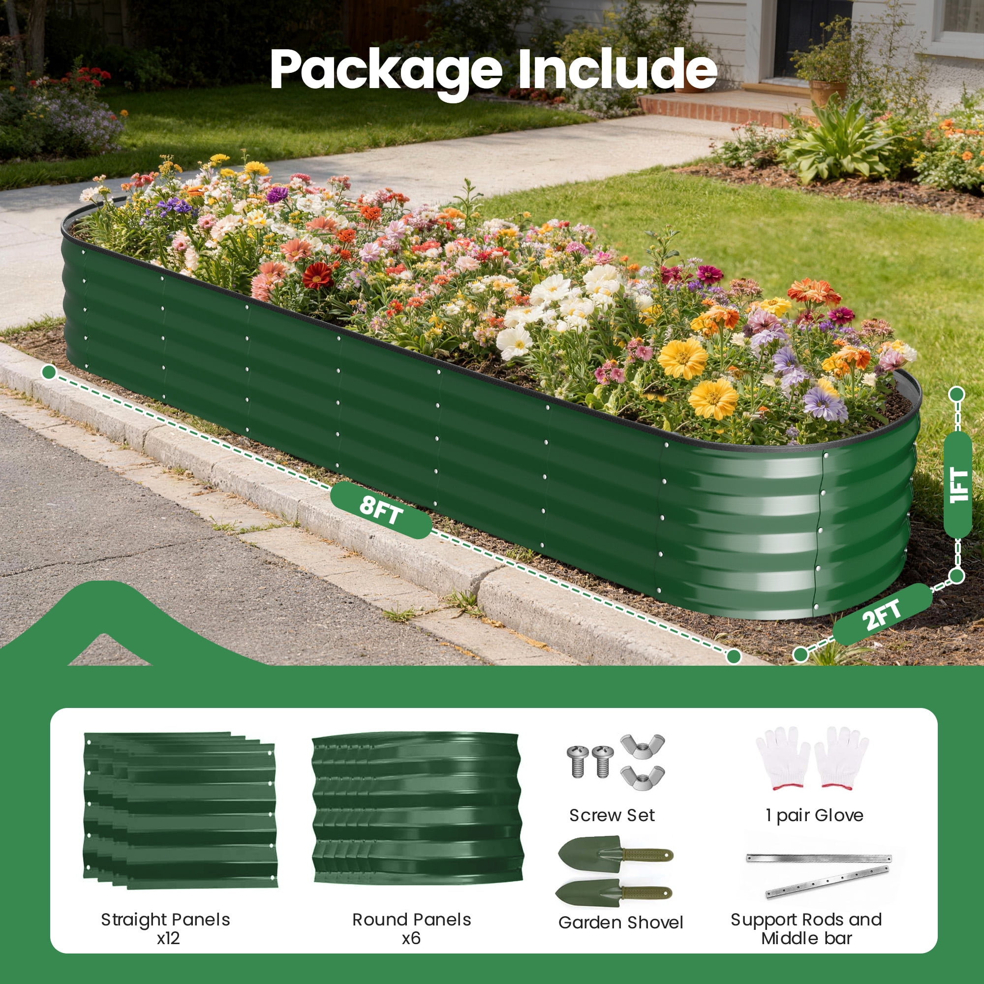 GVDV Raised Garden Bed Outdoor, 8x2x1ft Backyard Large Metal