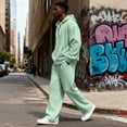 thumbnail image 4 of Havenx Sweatsuits for Men Waffle Knited Zipper Set Long Sleeve Drawstring Hoodie and Sweatpants Straight Workout Casual Jogging Gym 2025 Fall Tracksuit Outfits,Green L, 4 of 6