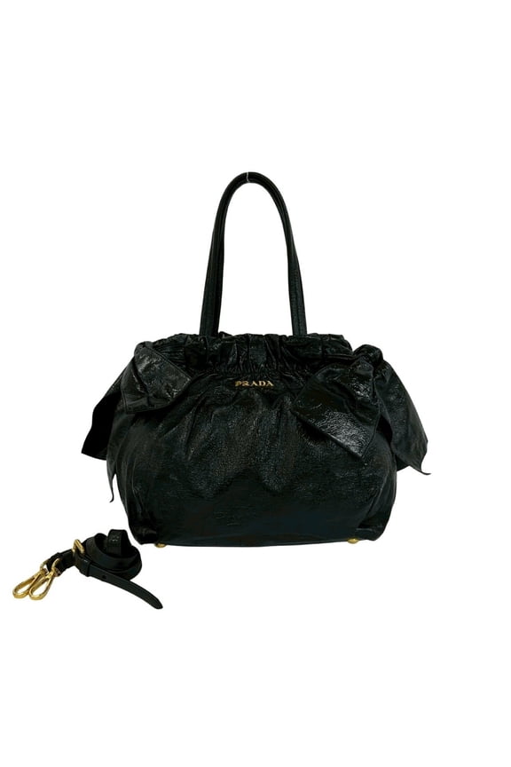 Pre-Owned PRADA logo hardware, side ribbon, 2-way leather shoulder bag, handbag, mini tote...