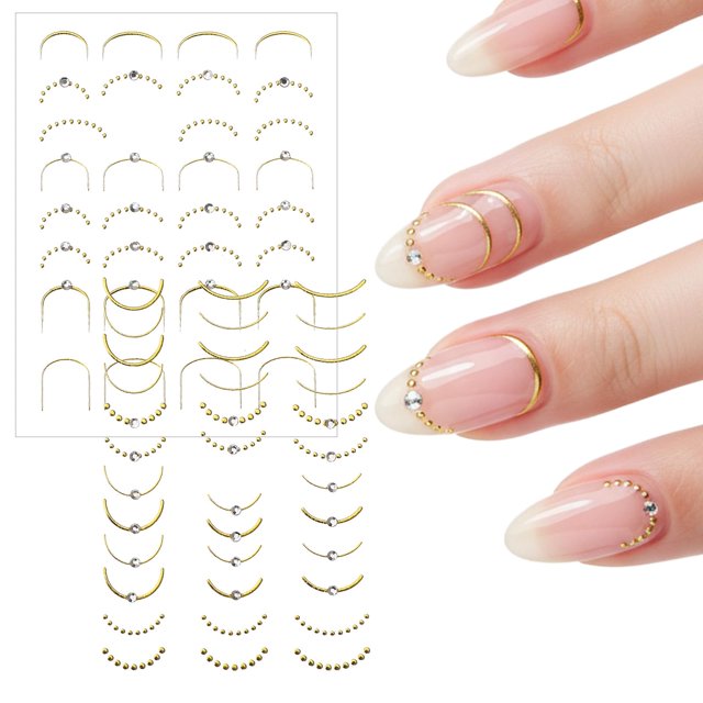 Pegatinas de uñas Shimmeroo French Gold grabadas en 3D, 2 hojas