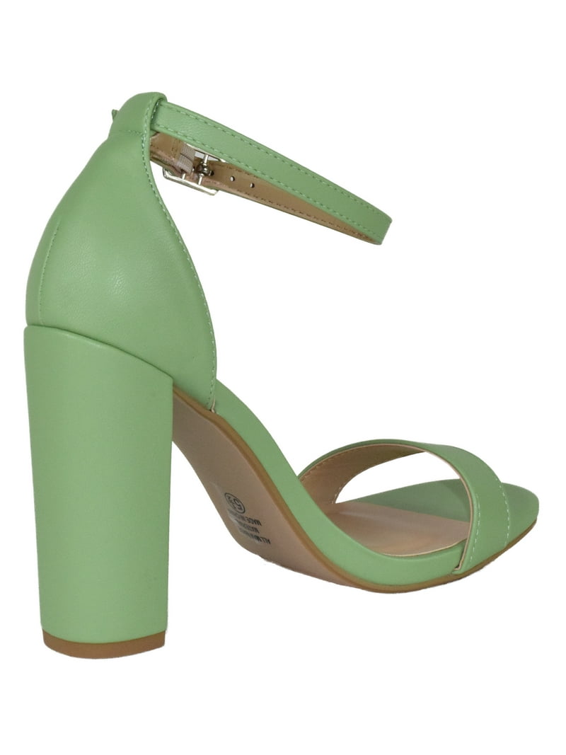 Delicious Women Thick Chunky High Heels Ankle Strap Open Peep Toe Reseda-S Light Green Mint 6 - Walmart.com