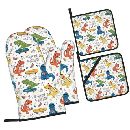 

Fotbe Dinosaur (2) for 4Pcs Oven Mitts and Pot Holders 500℉ Heat Resistant Oven Mitts Non-Slip Silicone Surface Safe for Baking Cooking BBQ