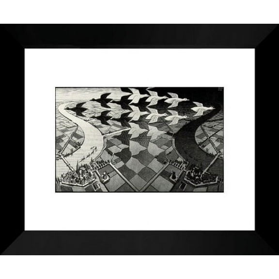 FrameToWall - Day and Night 20x24 Framed Art Print by M.C. Escher