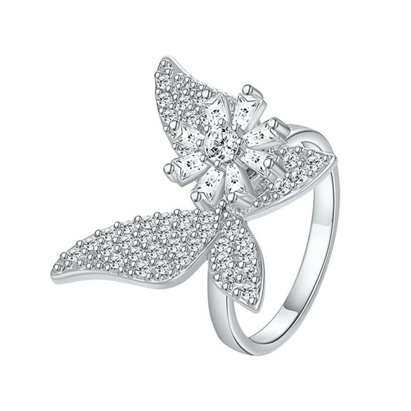 Guodhu Butterfly Fidget Ring Spinner Anxiety Rings for Women Adjustable Open Cubic Zircon Stackable Ring for Stress Relief Meditation Jewelry Gift