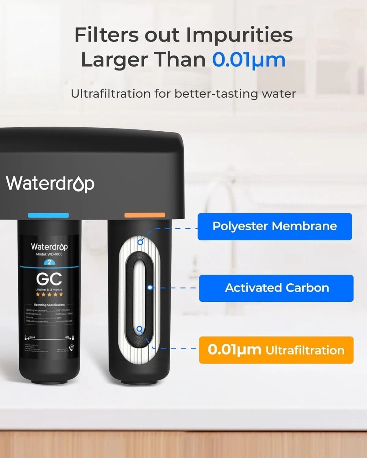Restored Waterdrop TSB-UF Ultra Filtration Under Sink Water Filter System, 9 Layer (Refurbished)