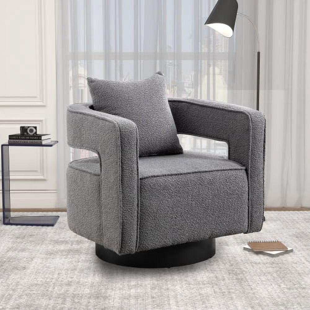 Leumius Swivel Accent Chair with Open Back,Modern Single Sofa Chair With Weathered Base for Nursery Bedroom Living Room Hotel Office, Club Chair Leisure Arm Chair for Lounge,Gray Boucle