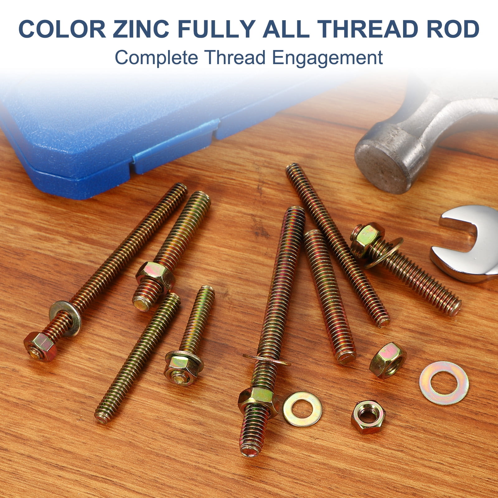 5/16" x 3-1/2" Color Zinc Fully All Thread Rod, 12 Pcs Carbon Steel Long Threaded Screw for Furniture Garden