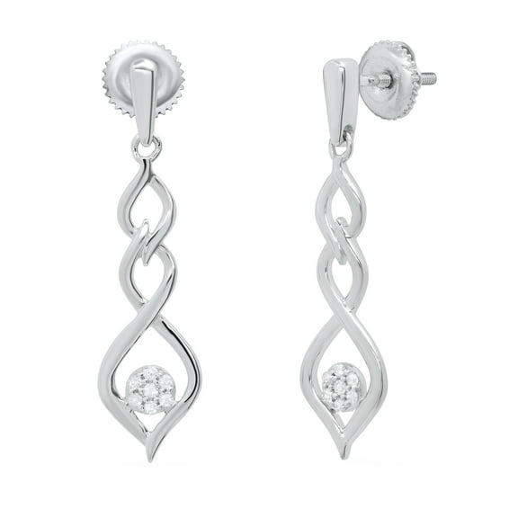 Dazzlingrock Collection Round White Diamond Twisted Interlock Screwback Drop Earrings for Women (0.11 ctw, Color I-J, Clarity I2-I3) in 925 Sterling Silver