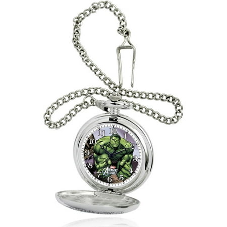 Marvel Hulk Men's Silver Pocket Watch, Silver Chain
