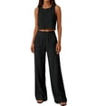 thumbnail image 4 of zejinsd Summer Sets for Women Lightweight Cotton Linen Two Piece Sets Sleeveless Cropped Tank and Wide Leg Pants with Pockets Daily Outfit, 4 of 7