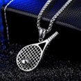thumbnail image 3 of Collar con colgante de raqueta de tenis de acero inoxidable unisex, estilo deportivo, informal, cadena de joyería, regalo de cumpleaños para amigos. Código de modelo 20630, 3 of 5