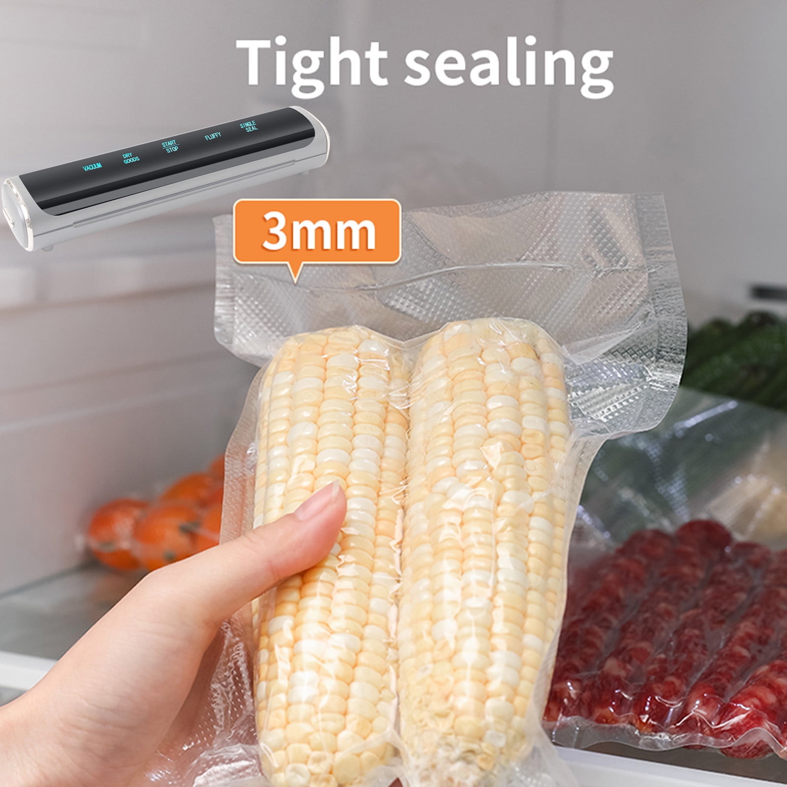 Vacuum Sealer Machine with 10 Bags, Blue, ABS Material, Dry/Moist Modes, Airtight Food Storage, Wide-Sealing, One-Click Operation, Enhanced Suction, 120W Power, 110V Rated Voltage White