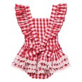 thumbnail image 4 of IBTOM CASTLE Baby Girl 1st Birthday Outfit Summer Vintage Plaid Romper with Headband for Cake Smash Photo Shoot 12-18 Months Red, 4 of 8