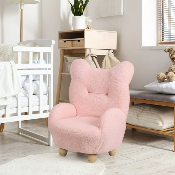 Cute Pink Bear-Shaped Kids’ Sofa,Cozy & Sturdy with Thick Oak Legs