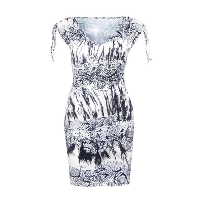 Blanco Y Negro De Serpiente Patrón Atractivo Del Mini Vestido Sin Mangas Delgado Cuello En Sunnimix Las mujeres \ 's ropa