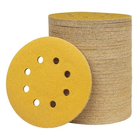 

100-Pack 5 Inch Sanding Disc 60-Grit Round Sandpaper 8-Hole Hook and Loop Velcro-Backed Alumina Orbital Sanding Pads for Random Disc Sanders & Orbital Sanders