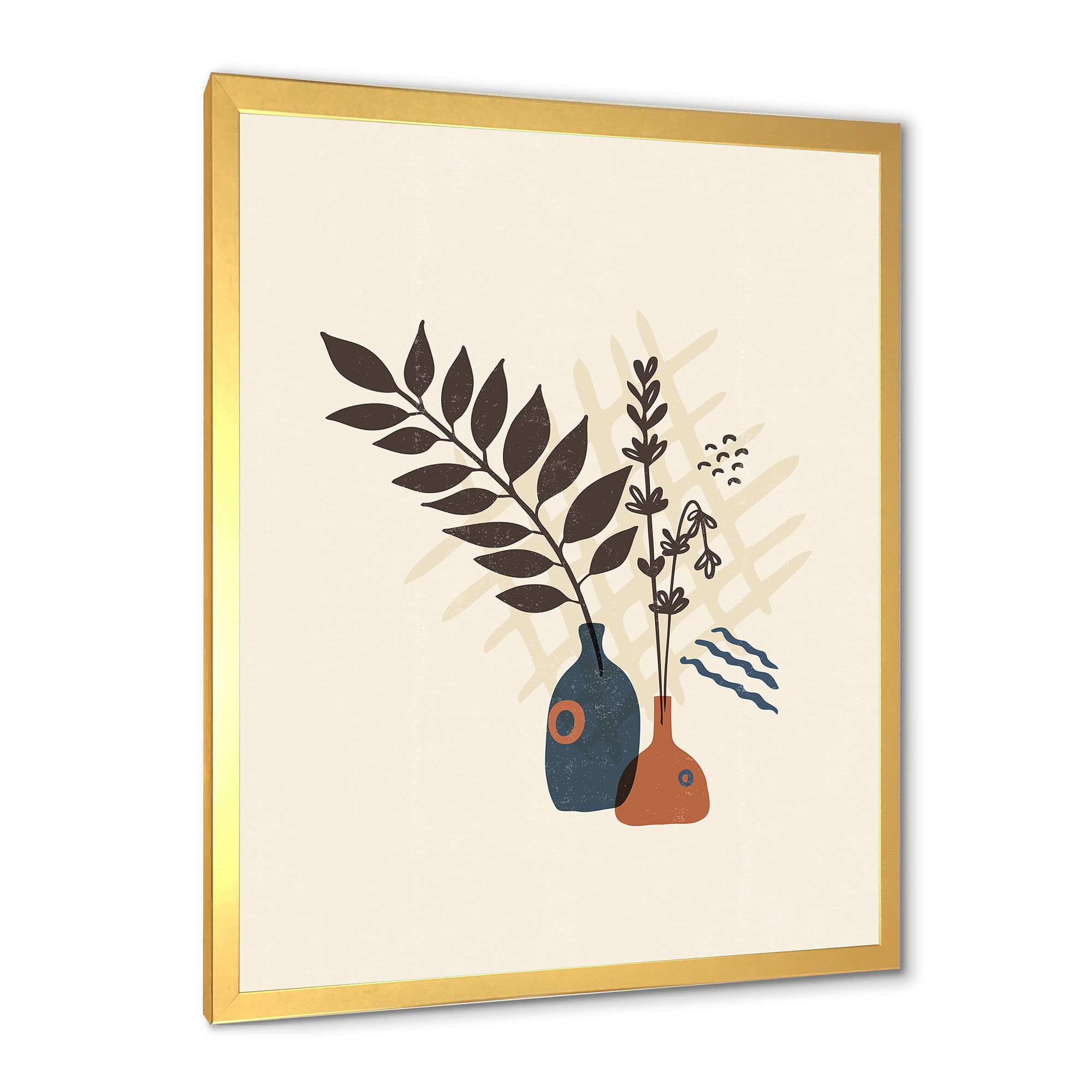 Designart 'Ancient Boho Art Minimalistic Flowers I' Modern Framed Art Print