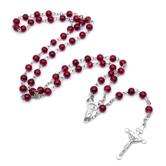 Sofullue 6mm Rosary Glass Beads Jesus for Cross Pendant Necklace Charm Chain Jewelry Christian Gifts