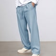thumbnail image 2 of IWRICH Men's Wide Leg Sweatpants Baggy Drawstring High Waisted Joggers Lounge Sweat Pants with Pockets Light Blue L, 2 of 4