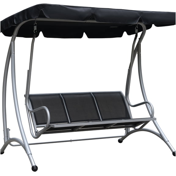 JERFIT 3-Person Patio Swing with Canopy & Stand, Heavy-Duty Steel Outdoor Hanging Bench Chair for Garden, Deck, Poolside, 750 lbs Capacity, Adjustable Sun Shade, Weather-Resistant, Black