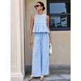 thumbnail image 6 of Katigan Women'S 2 Piece Gingham Set Summer Outfits Ruffle Tank Top and Wide Leg Pants Matching Lounge Set Blue L, 6 of 8