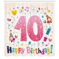 thumbnail image 3 of Number Shower Curtain, Happy Birthday Ten Years Kids Anniversary Greeting Party Celebration Doodle Motif, Fabric Bathroom Set with Hooks, 69W X 75L Inches Long, Multicolor, by Ambesonne, 3 of 3