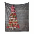 thumbnail image 1 of Christmas Soft Flannel Fleece Throw Blanket, Abstract Cloth Style Tree Concept Buttons Star Topper Wooden Backdrop, Cozy Plush for Indoor and Outdoor Use, 50" x 70", Multicolor, by Ambesonne, 1 of 6