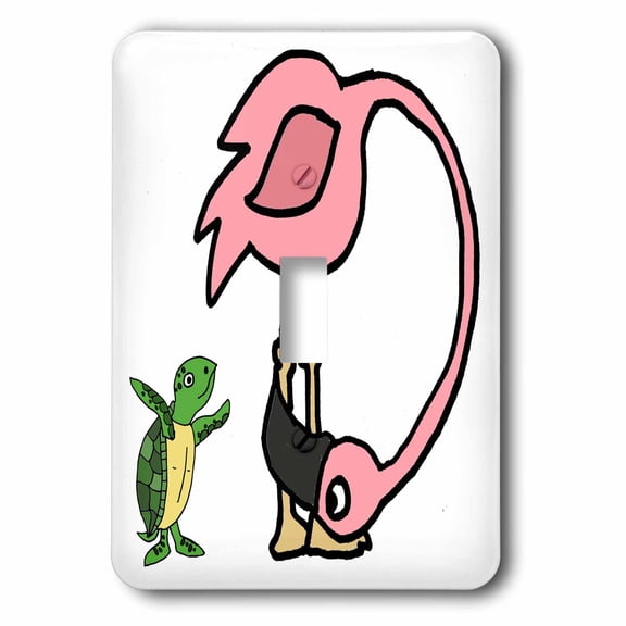 3dRose, Funny Cool Pink Flamingo Bird and Sea Turtle Beach Cartoon, single toggle switch